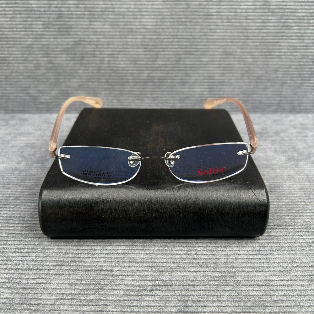Soltec 5016 Gunmetal Rimless y2k Eyeglass Rectangular Stainless Steel 51-17-140